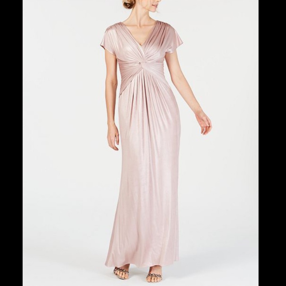 NWT ADRIANNA PAPELL Metallic Twist Cap Sleeve Gown